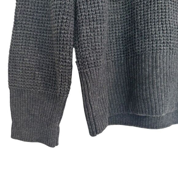 Faherty MEDIUM Wool Blend Gray Knit Sweater Crewneck Striped Pink Sleeve Comfy - Picture 4 of 7